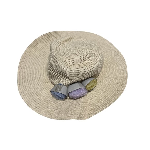 Janie & Jack Floral Summer Straw Hat Sz 6-8 Girls Wide Rim - Picture 6 of 7